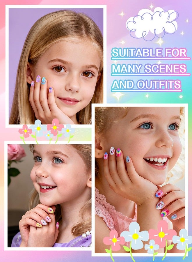 EBANKU 3 Pack Unicorn Press on Nail Kid, Cute False Nails for Kids Colorful Press on Nail Short Artificial Fake Nail Kits for Women Girls - Image 5
